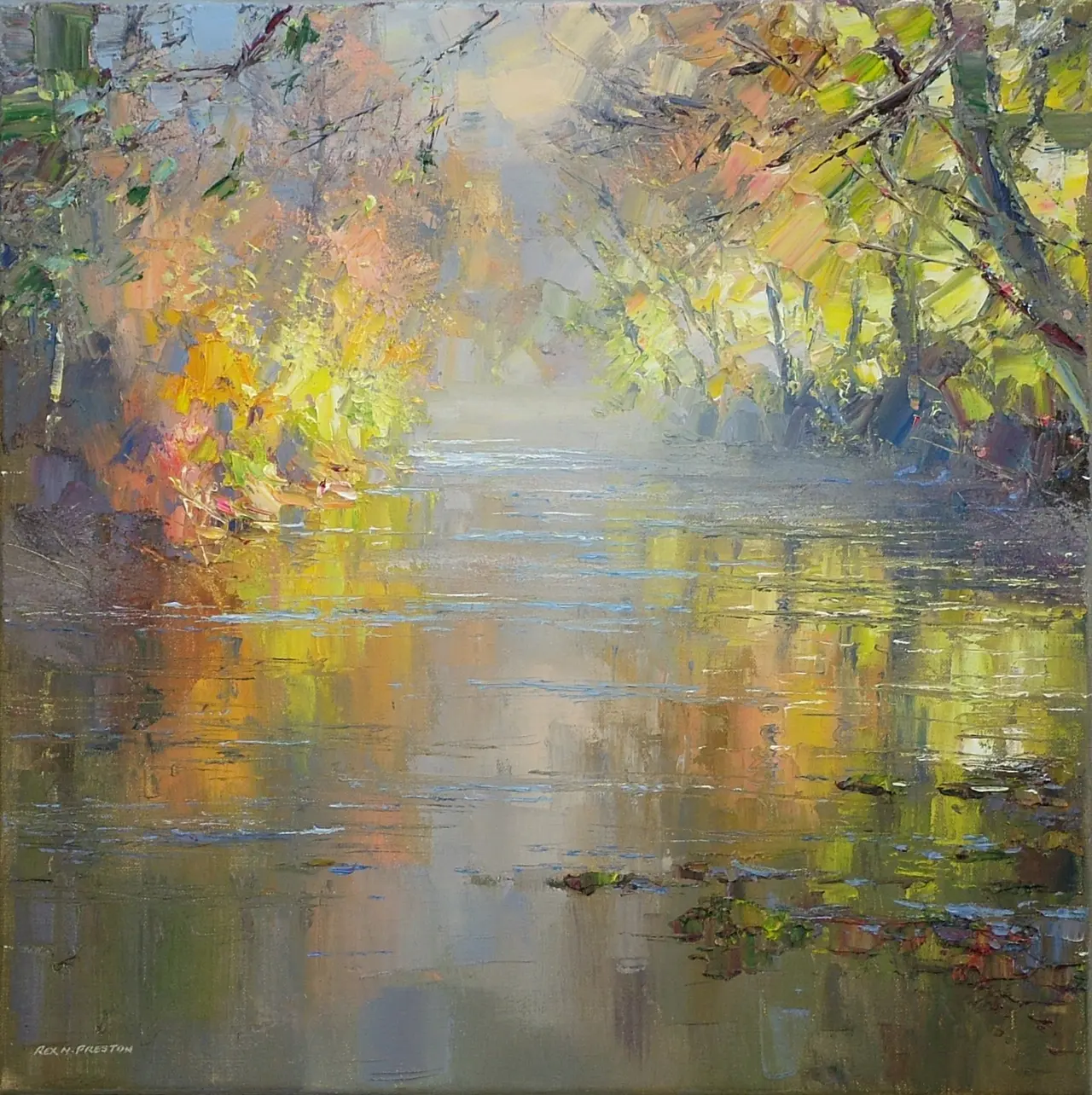 Rex Preston - autumn morning, river derwent, near calver